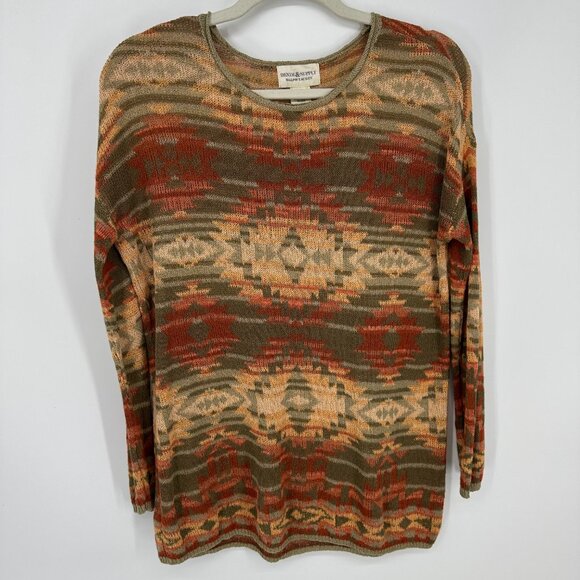 Ralph Lauren Denim & Supply Aztec Tribal Sweater S Southwestern Relaxed Orange - Picture 1 of 7